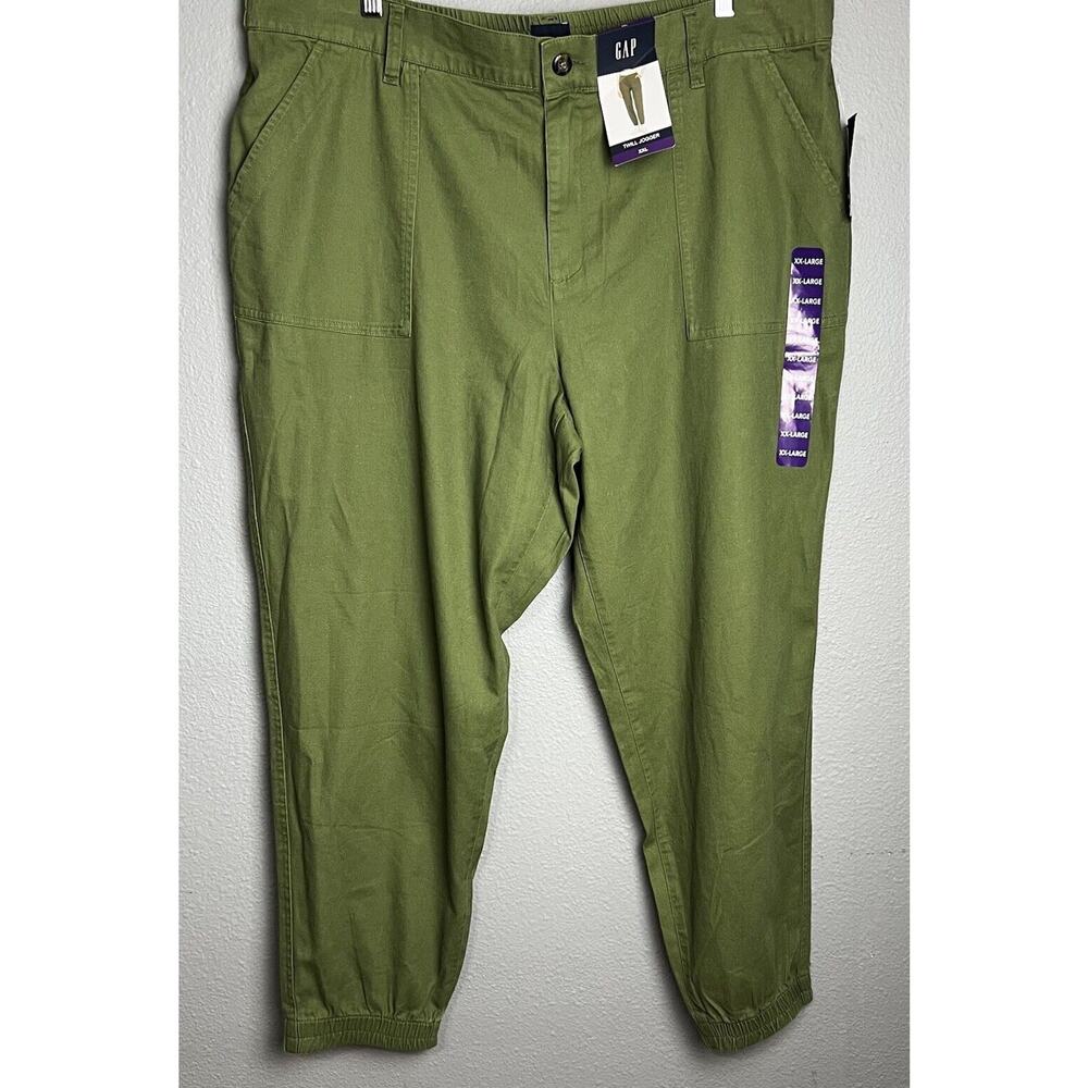 NWT Gap Twill Jogger Olive Green Pants Women Size XXL 42x28 Elastic Back Tapered